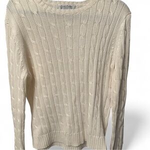 Brooks Brothers Cream Cable-Knit Crewneck Sweater